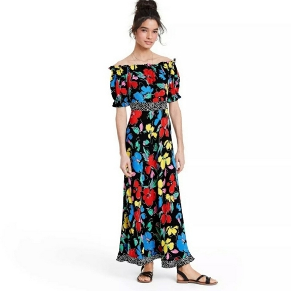 Rixo Floral Off Shoulder Puff Sleeve Dress Size 0 - Picture 2 of 10